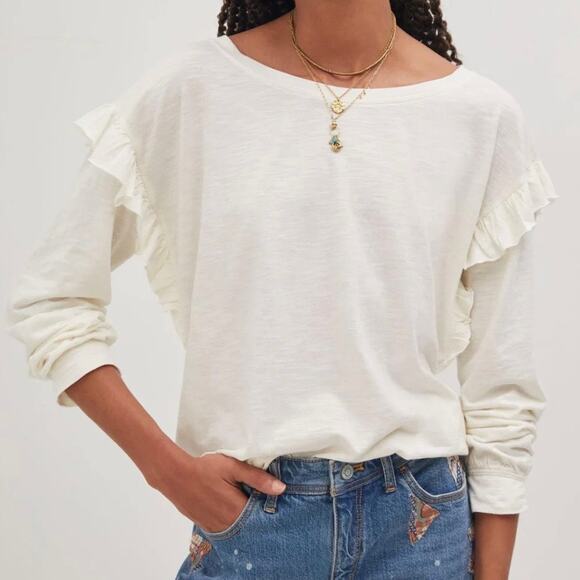 PILCRO x ANTHROPOLOGIE | Off White Ruffled Open-Back Tunic Tee Top | Size XL - Picture 3 of 7